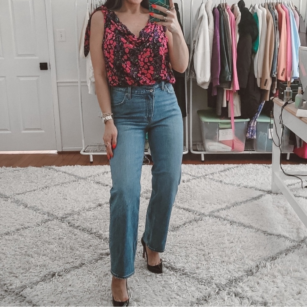 Abercrombie & Fitch high rise straight leg jeans & Free People Bodysuit-2 for 1!